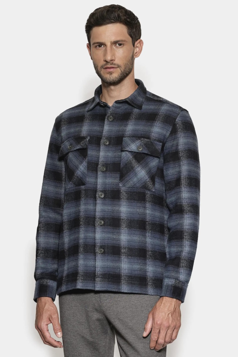 Camisa Overshirt Winter Cotton Azul C/ Preto