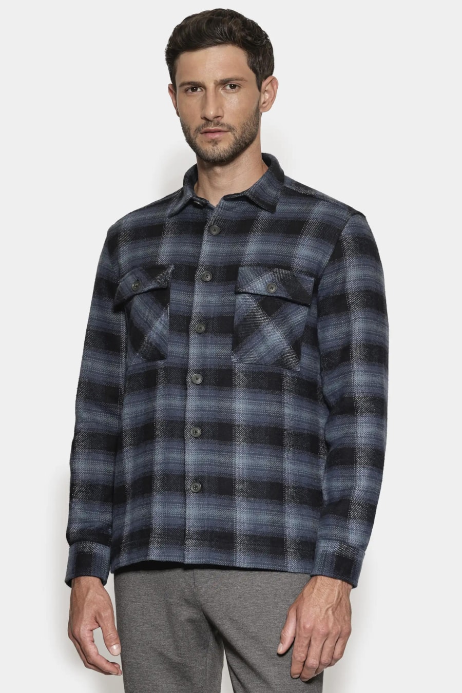 Camisa Overshirt Winter Cotton Azul C/ Preto — foto 1 de 7