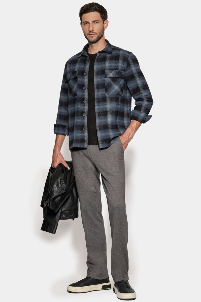 Camisa Overshirt Winter Cotton Azul C/ Preto