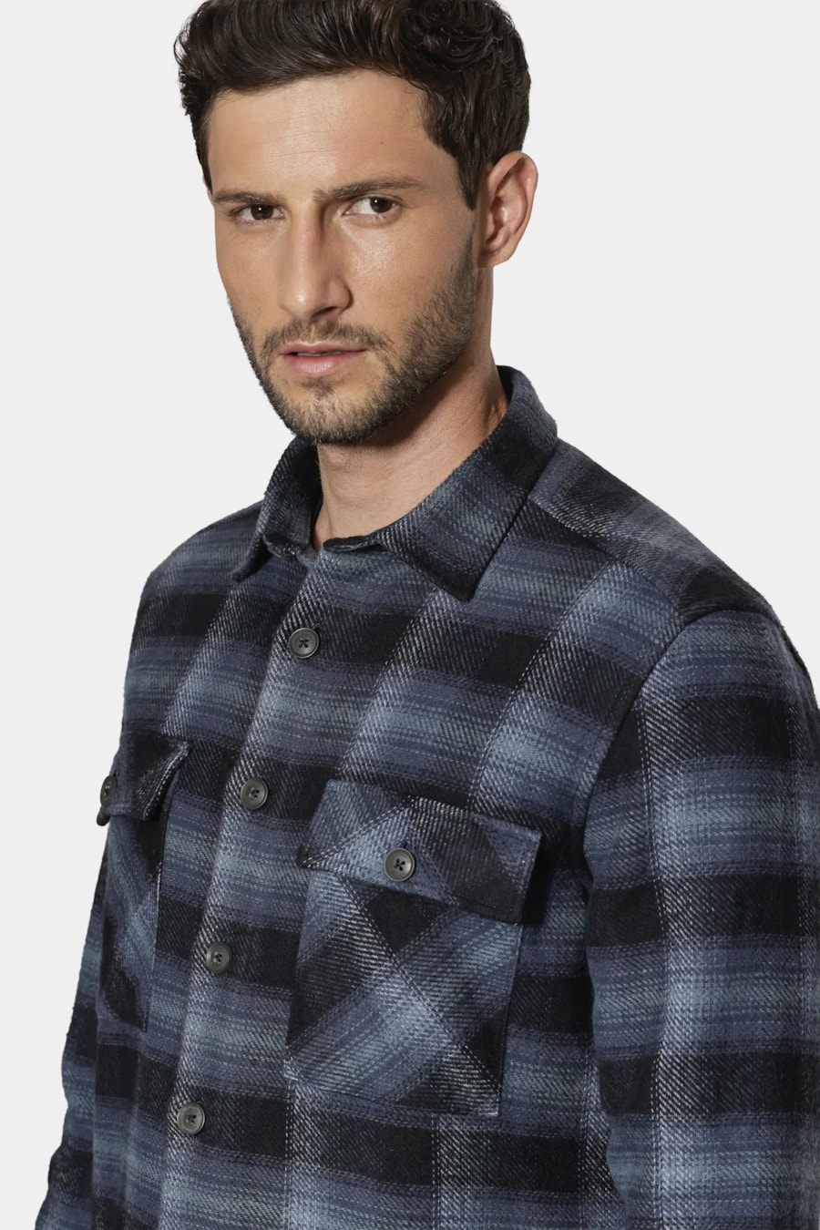 Camisa Overshirt Winter Cotton Azul C/ Preto — foto 3 de 7
