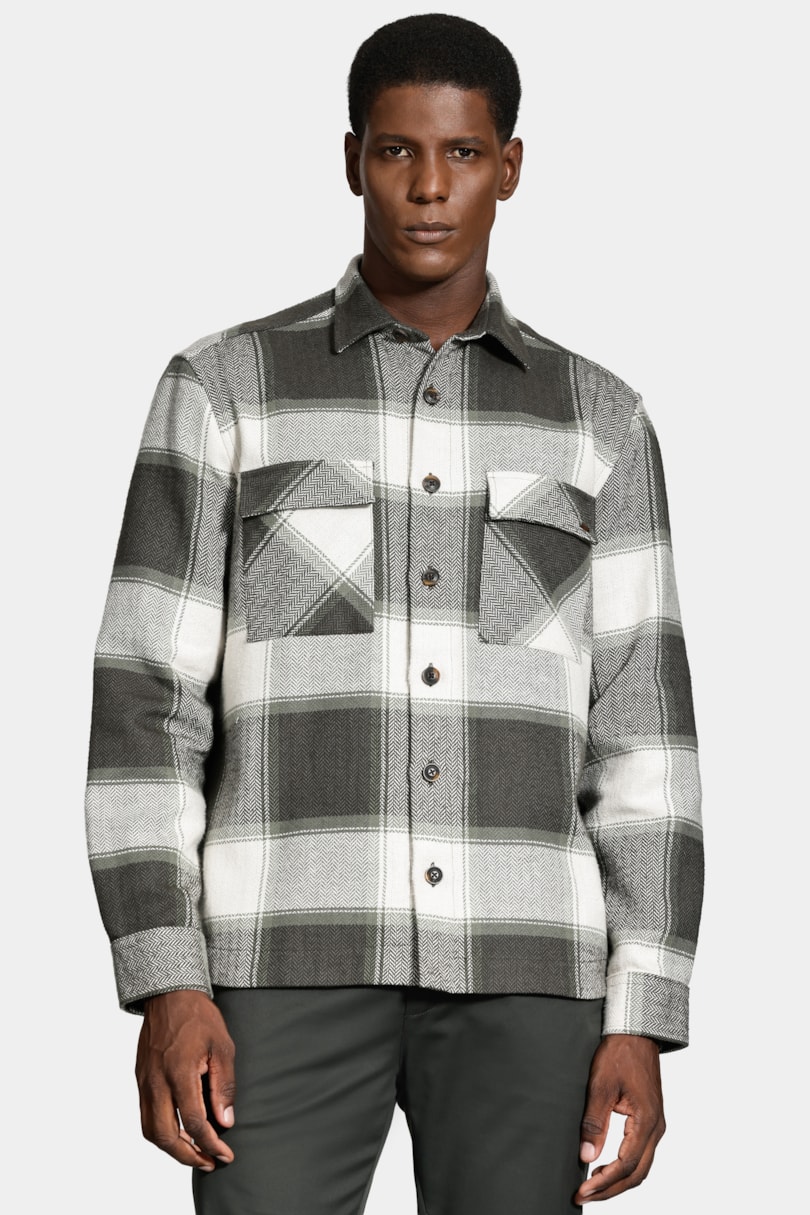 Camisa Overshirt Winter Off White C/ Verde