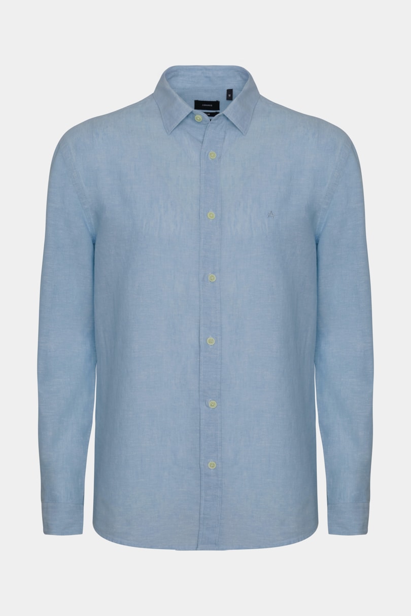 Camisa Regilar Algodão Manga Longa Fil a Fil Azul Classico