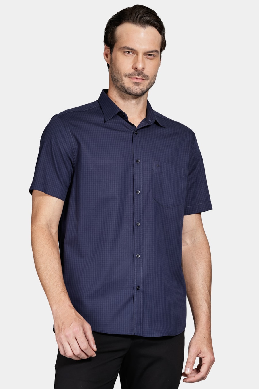 Camisa Regular Algodão Damero Marinho/Marinho — foto 1 de 6
