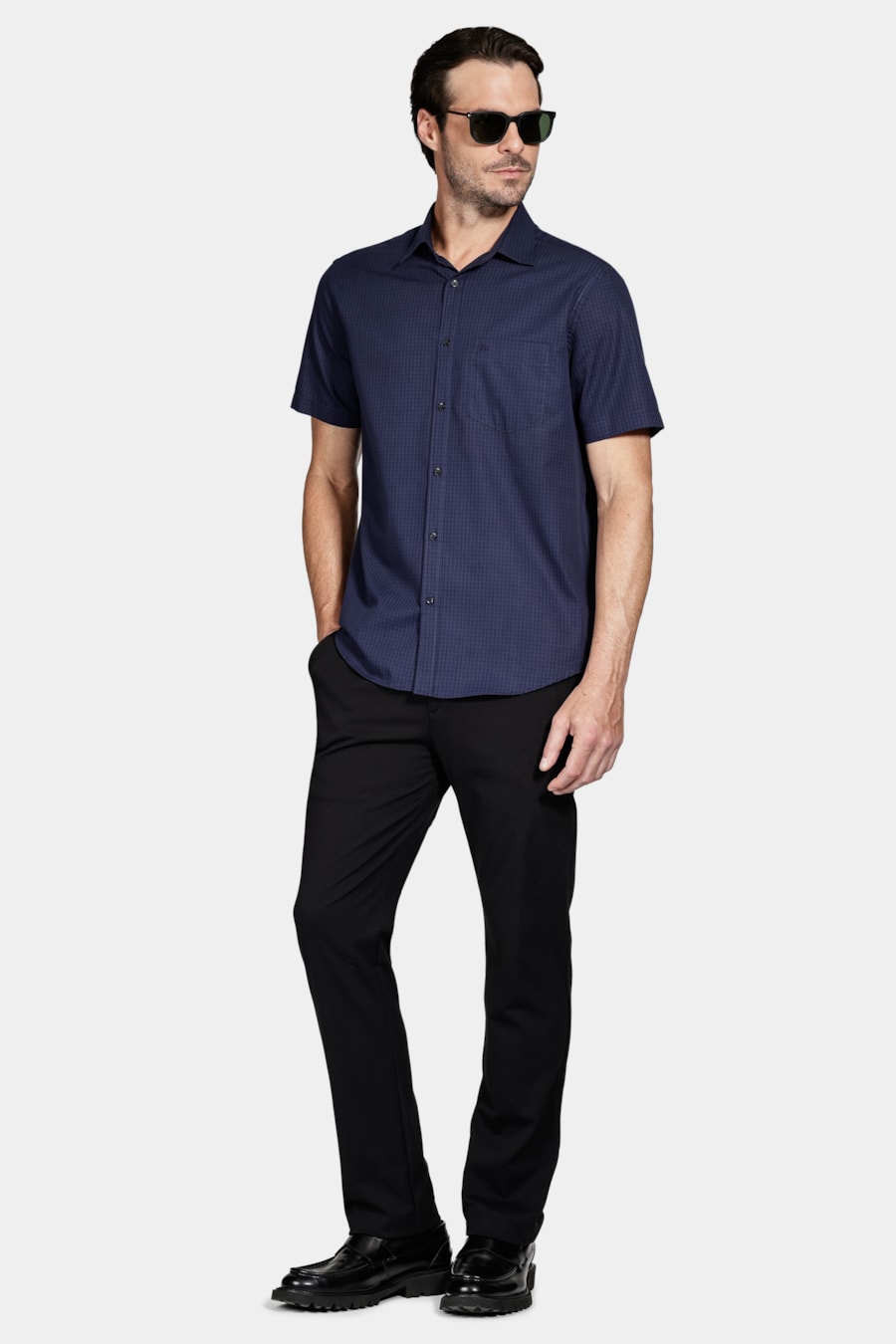Camisa Regular Algodão Damero Marinho/Marinho — foto 2 de 6