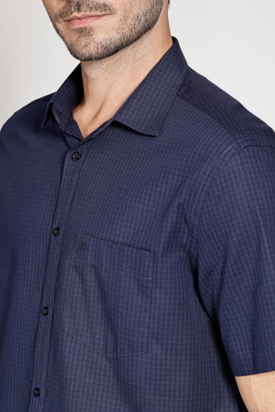 Camisa Regular Algodão Damero Marinho/Marinho — foto 3 de 6
