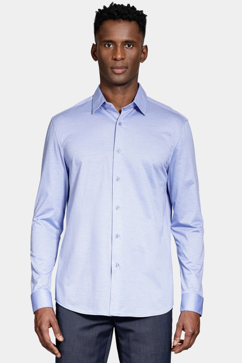 Camisa Regular Algodão Easy Care Manga Longa Azul