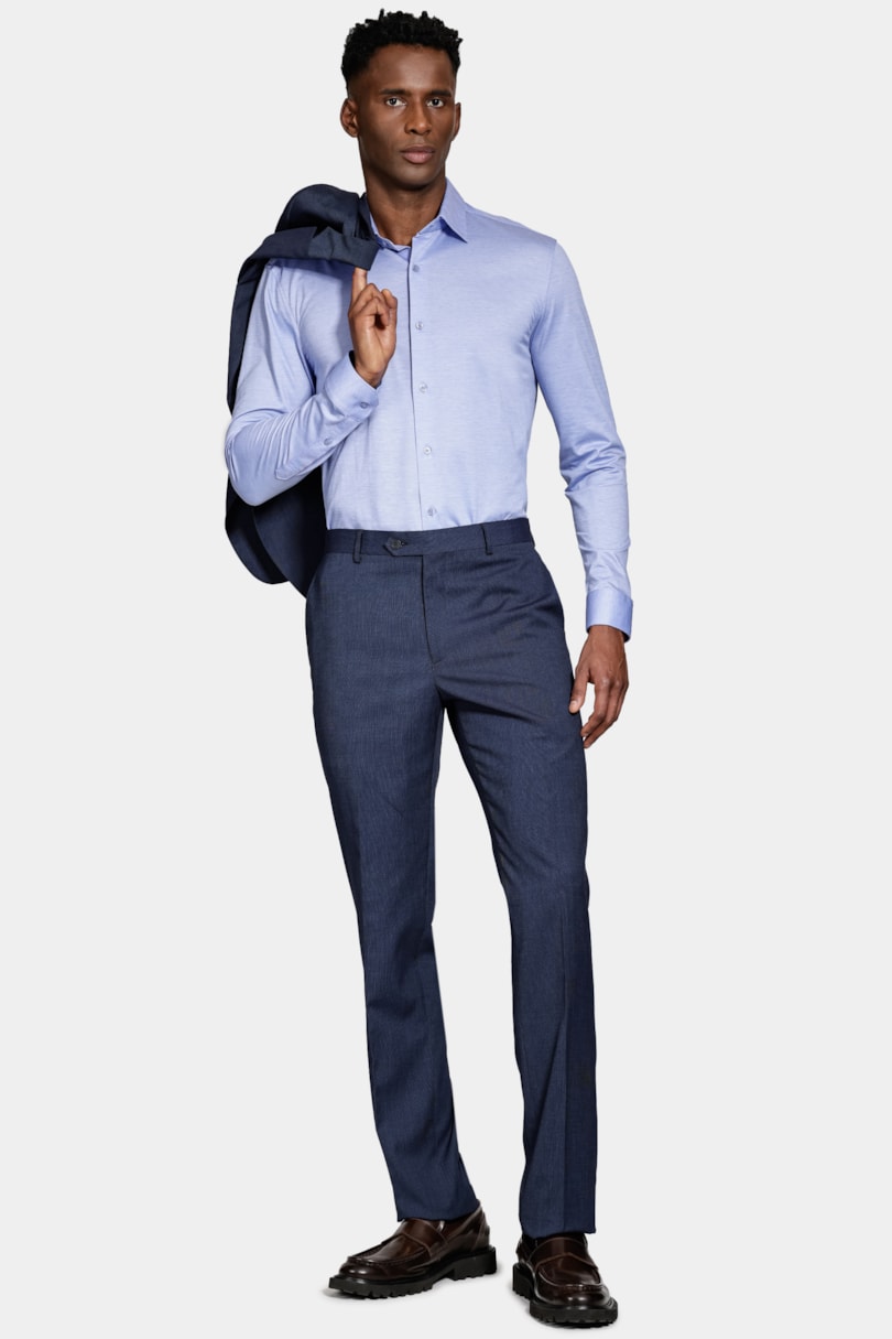 Camisa Regular Algodão Easy Care Manga Longa Azul