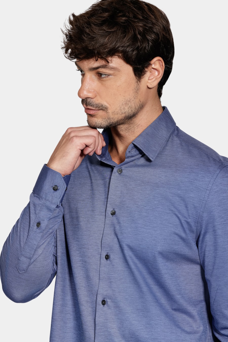 Camisa Regular Algodão Easy Care Manga Longa Azul Escuro — foto 3 de 7