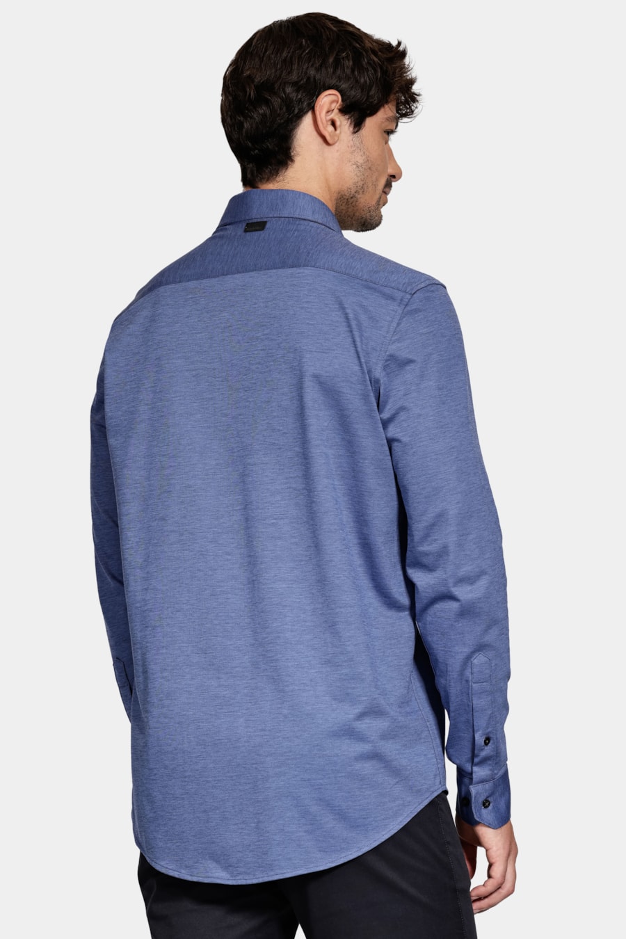 Camisa Regular Algodão Easy Care Manga Longa Azul Escuro — foto 4 de 7