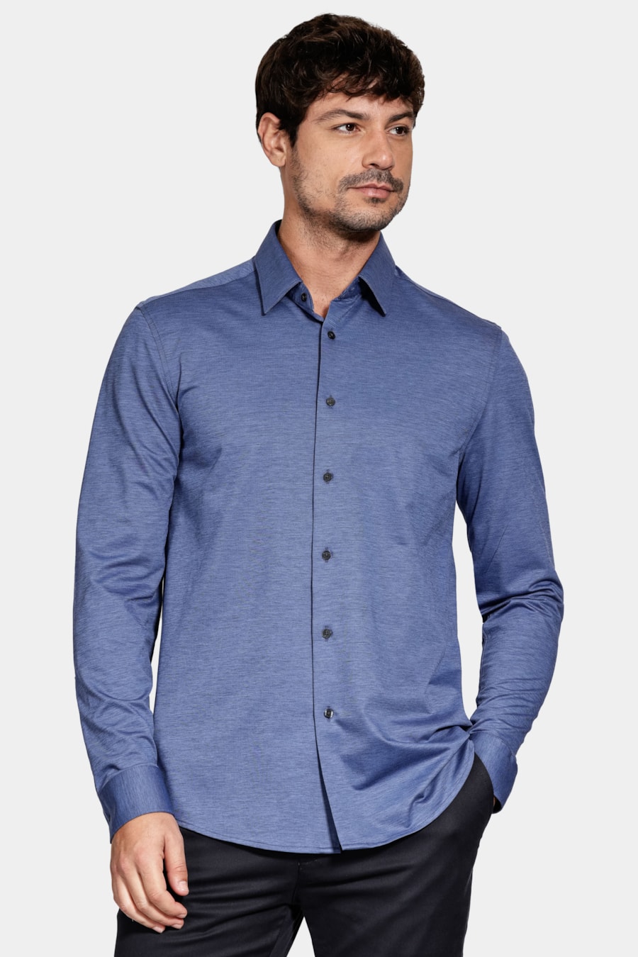 Camisa Regular Algodão Easy Care Manga Longa Azul Escuro — foto 1 de 7