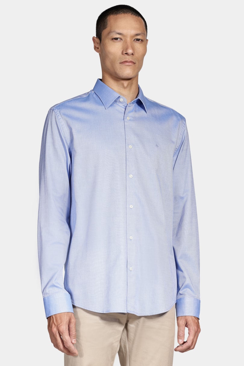 Camisa Regular Algodão Egípcio Fio 100 Maquinetada Azul
