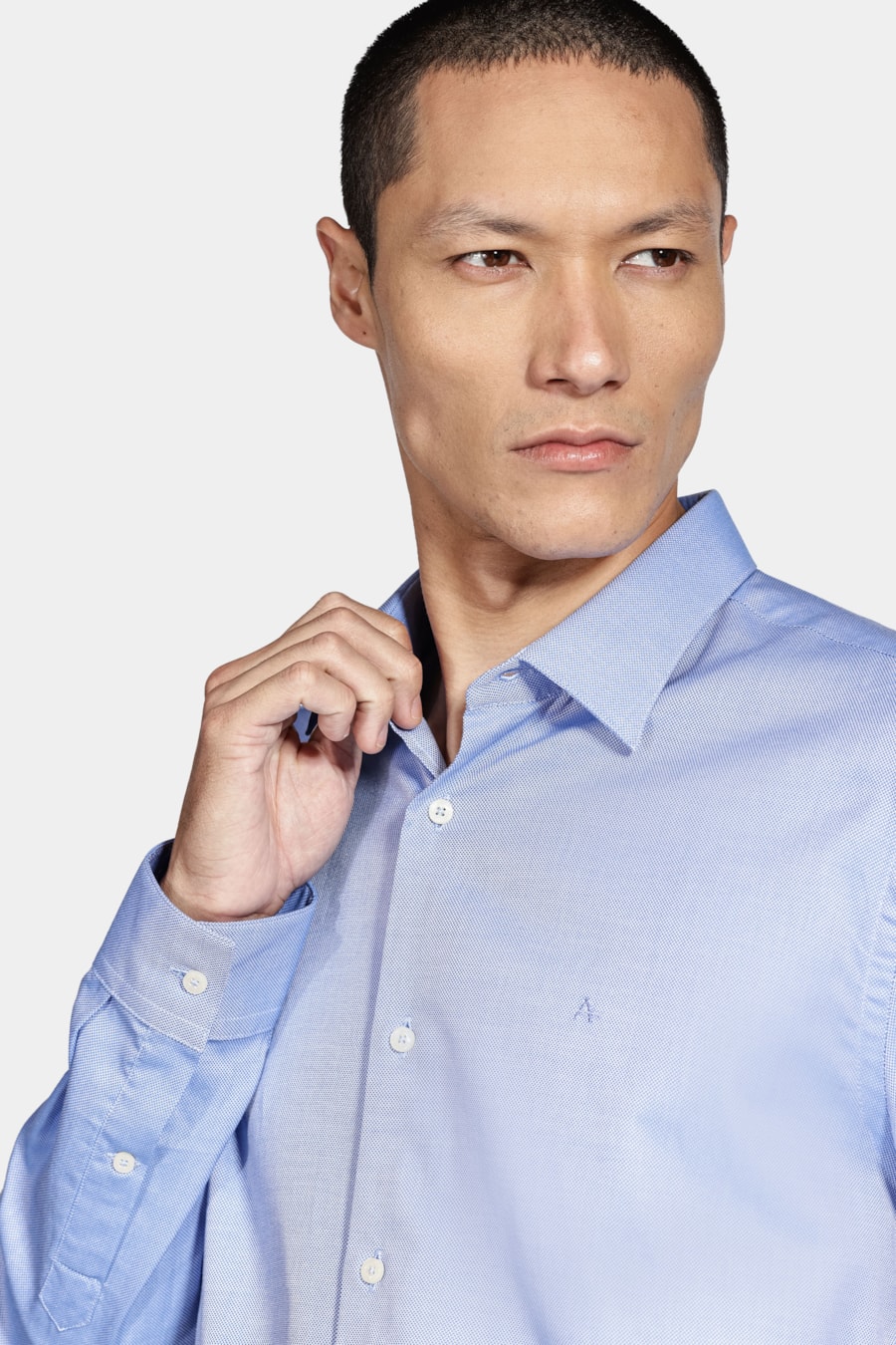 Camisa Regular Algodão Egípcio Fio 100 Maquinetada Azul — foto 3 de 6
