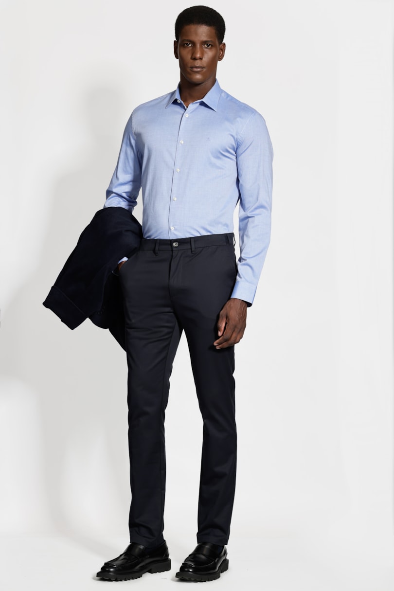 Camisa Regular Algodão Egípcio Fio 50 Azul