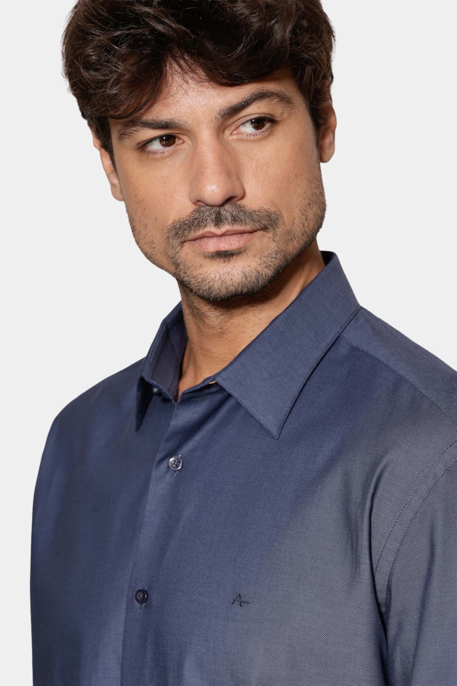 Camisa Regular Algodão Egípcio Fio 50 Azul Escuro — foto 3 de 6