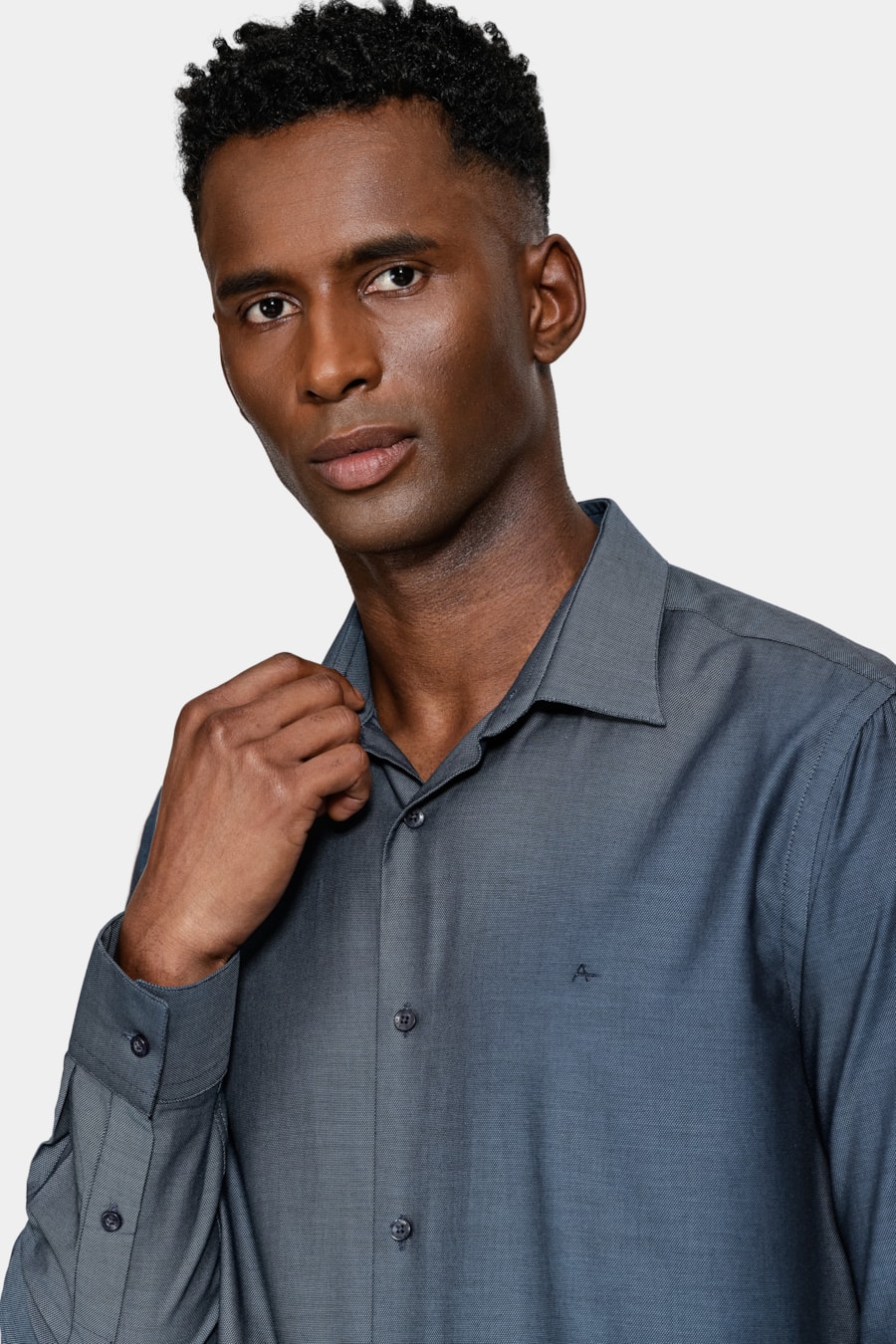 Camisa Regular Algodão Egípcio Fio 50 Azul Forte — foto 3 de 6