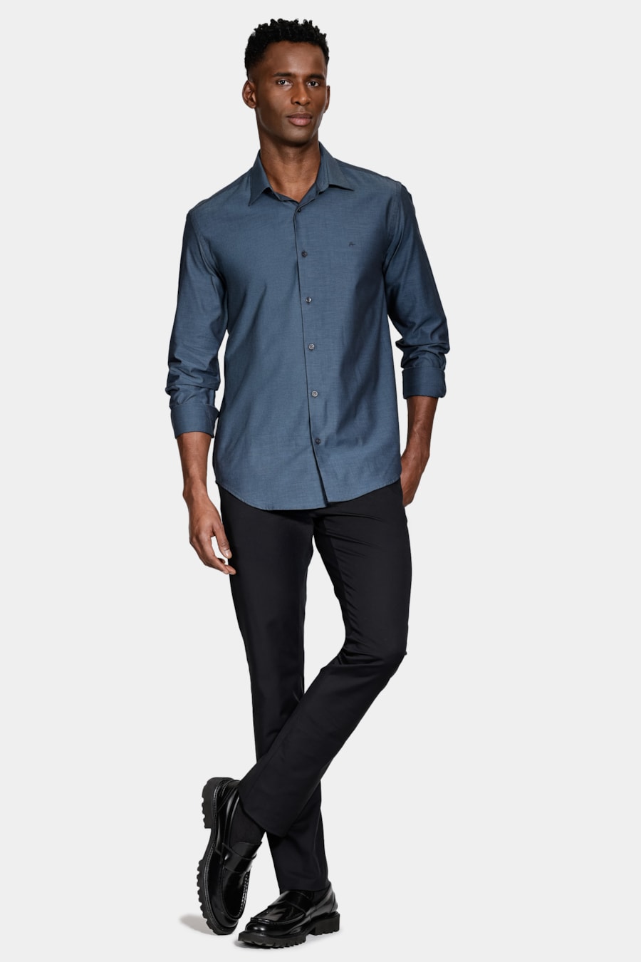 Camisa Regular Algodão Egípcio Fio 50 Azul Forte — foto 2 de 6
