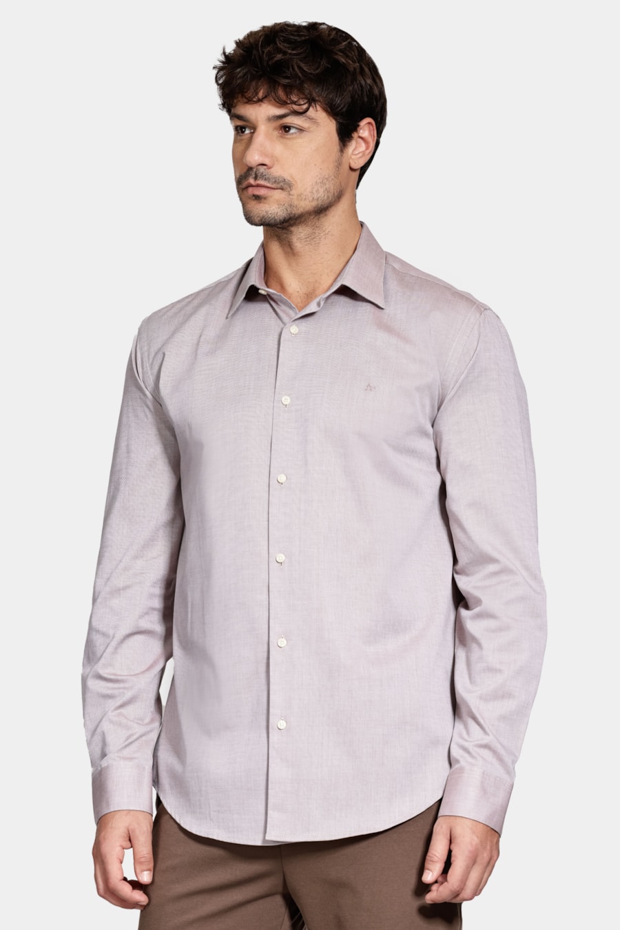 Camisa Regular Algodão Egípcio Fio 50 Castanho — foto 1 de 6