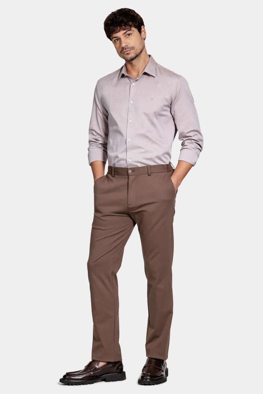 Camisa Regular Algodão Egípcio Fio 50 Castanho — foto 2 de 6