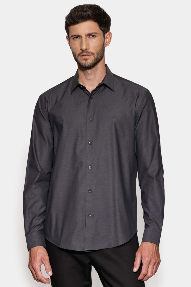 Camisa Regular Algodão Egípcio Fio 50 Cinza Escuro