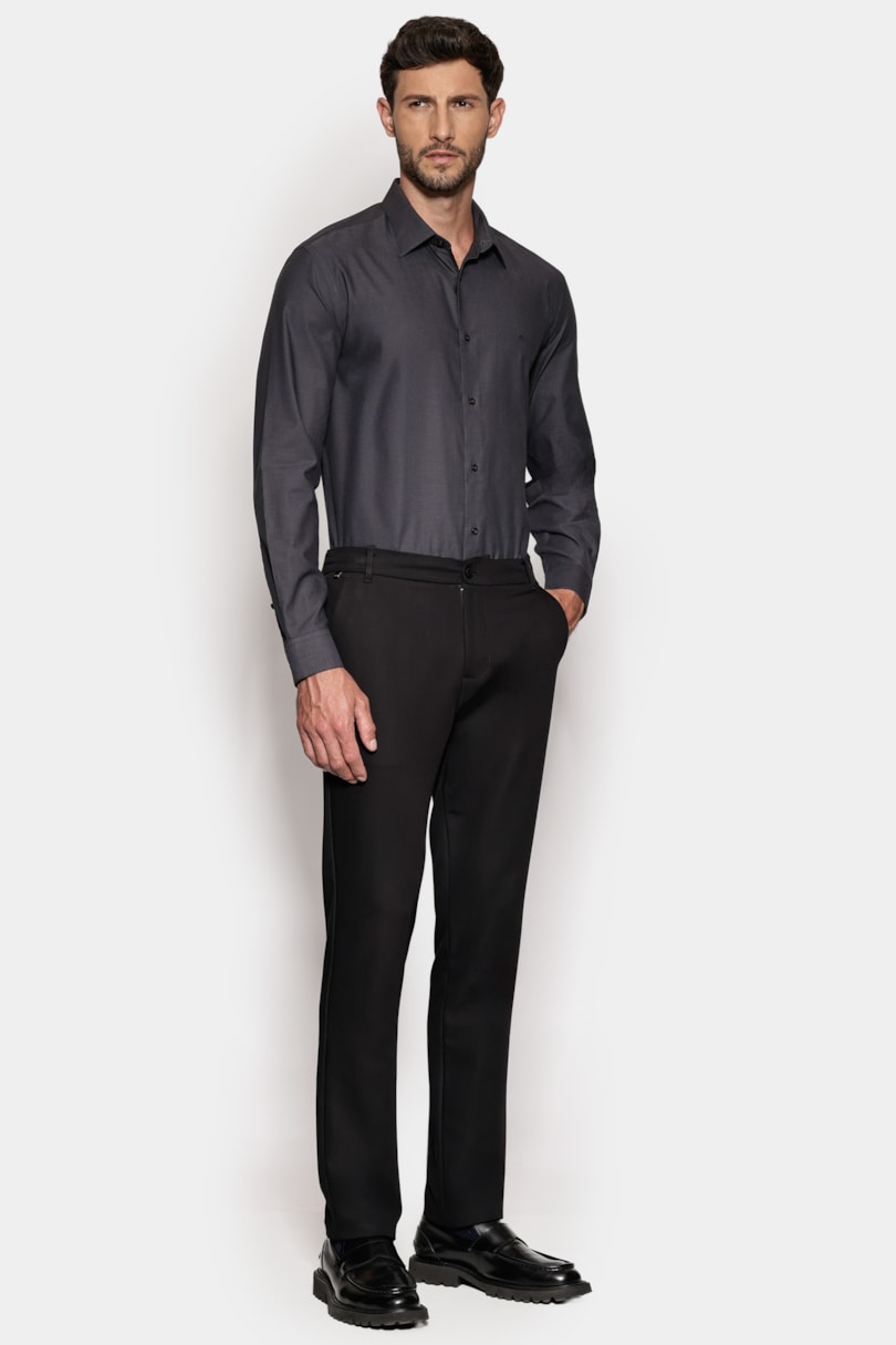 Camisa Regular Algodão Egípcio Fio 50 Cinza Escuro