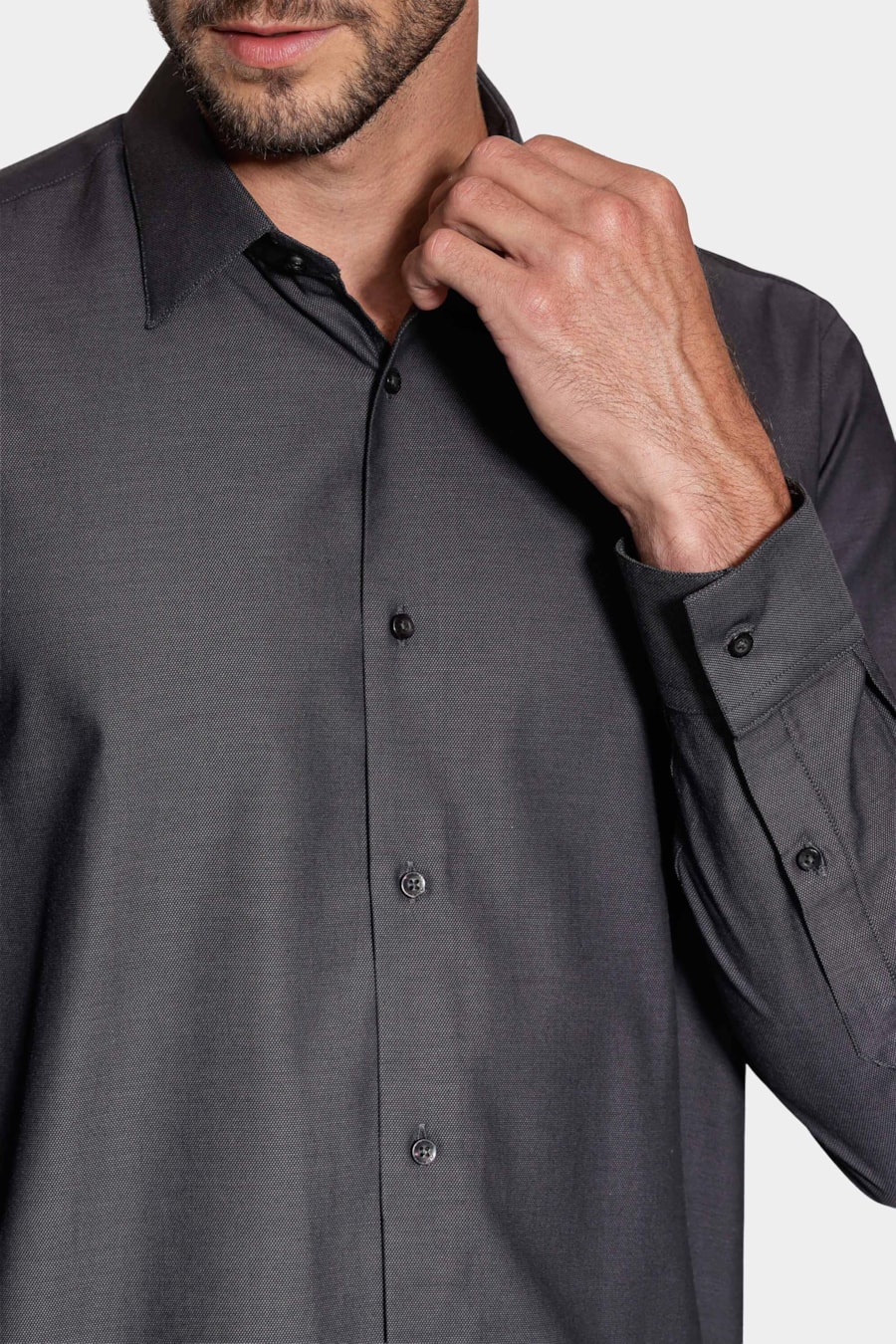 Camisa Regular Algodão Egípcio Fio 50 Cinza Escuro — foto 3 de 6