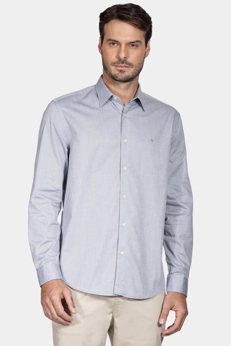 Camisa Regular Algodão Egípcio Fio 50 Petronas Azul Jeans