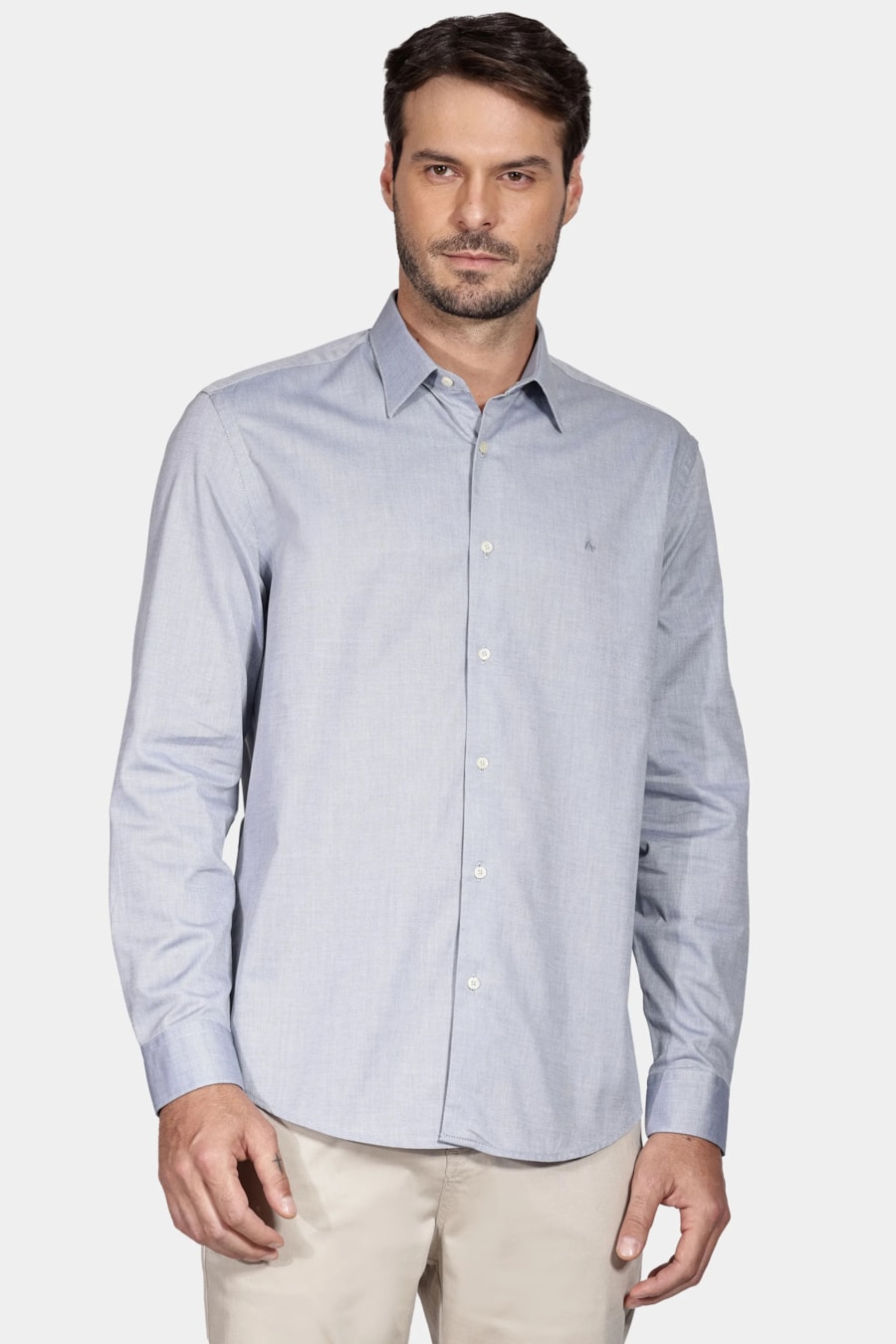 Camisa Regular Algodão Egípcio Fio 50 Petronas Azul Jeans — foto 1 de 5