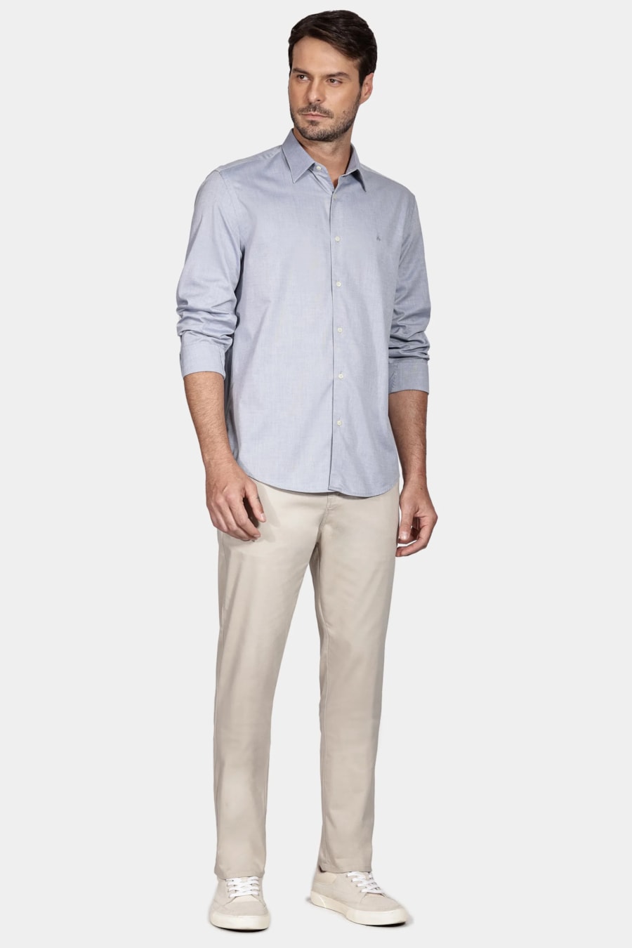 Camisa Regular Algodão Egípcio Fio 50 Petronas Azul Jeans — foto 2 de 5