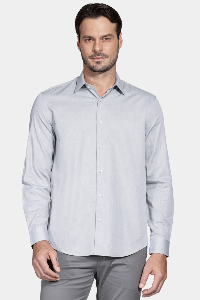 Camisa Regular Algodão Egípcio Fio 50 Petronas Cinza Claro