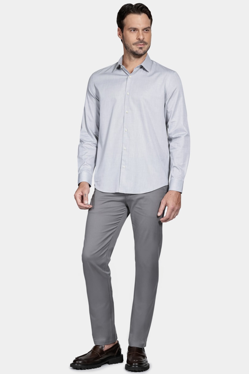 Camisa Regular Algodão Egípcio Fio 50 Petronas Cinza Claro