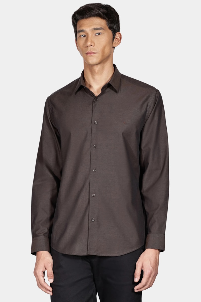 Camisa Regular Algodão Egípcio Fio 50 Petronas Marrom
