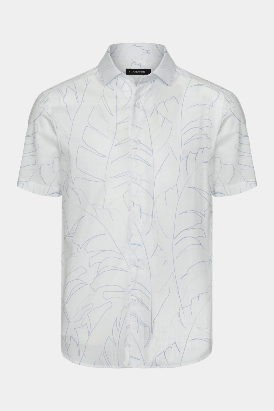 Camisa Regular Algodão Manga Curta Folhagem Branco C/Azul — foto 5 de 6