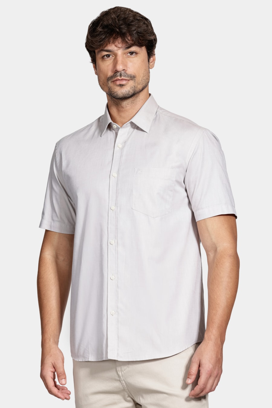Camisa Regular Algodão Manga Curta Pinpoint Areia — foto 1 de 6