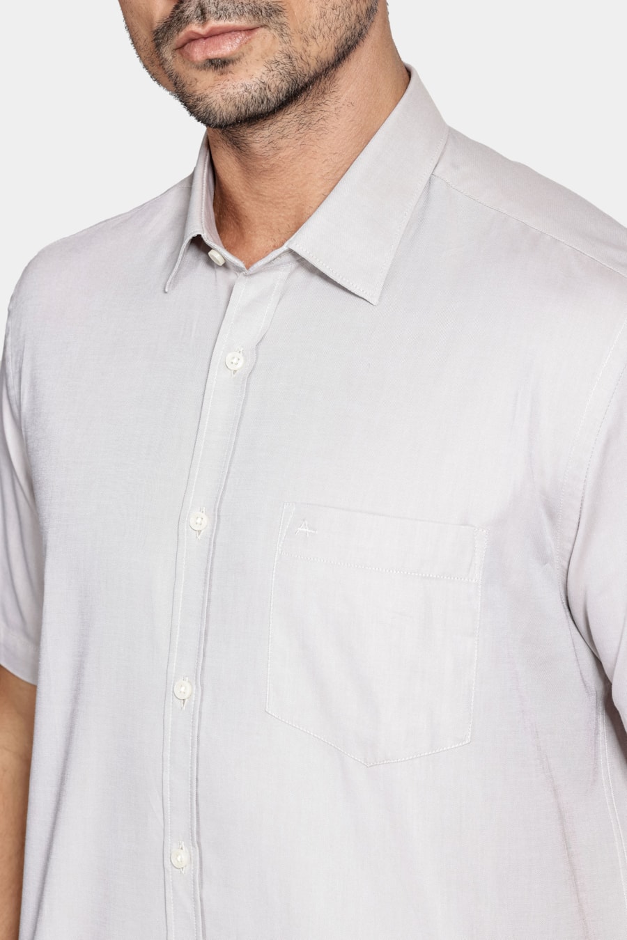Camisa Regular Algodão Manga Curta Pinpoint Areia — foto 3 de 6