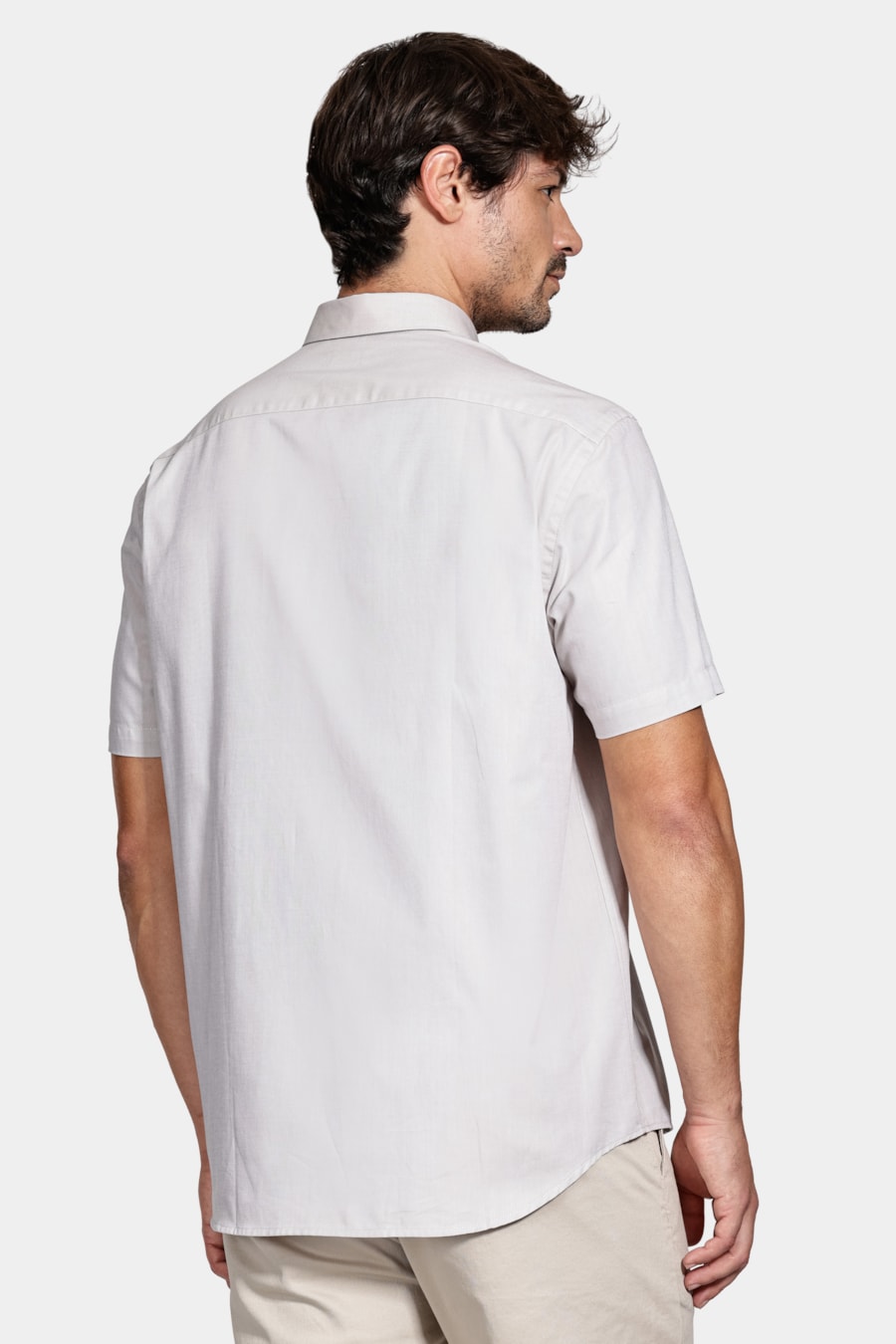 Camisa Regular Algodão Manga Curta Pinpoint Areia — foto 4 de 6