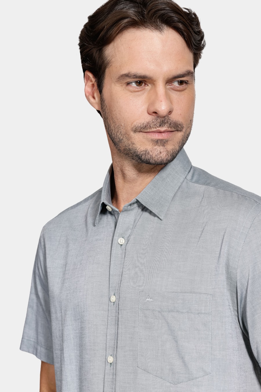Camisa Regular Algodão Manga Curta Pinpoint Verde Garrafa — foto 4 de 5