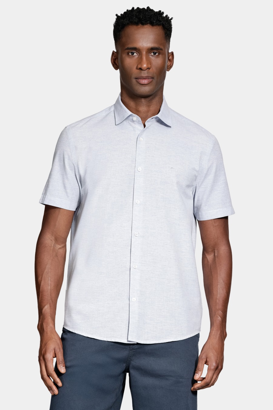 Camisa Regular Algodão Mescla Manga Curta Azul — foto 1 de 6