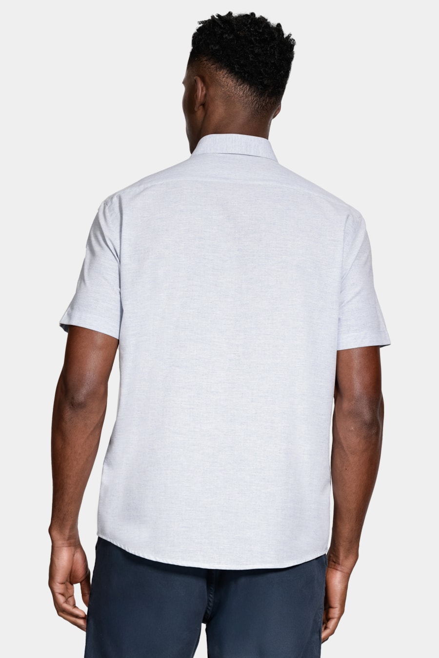 Camisa Regular Algodão Mescla Manga Curta Azul — foto 4 de 6