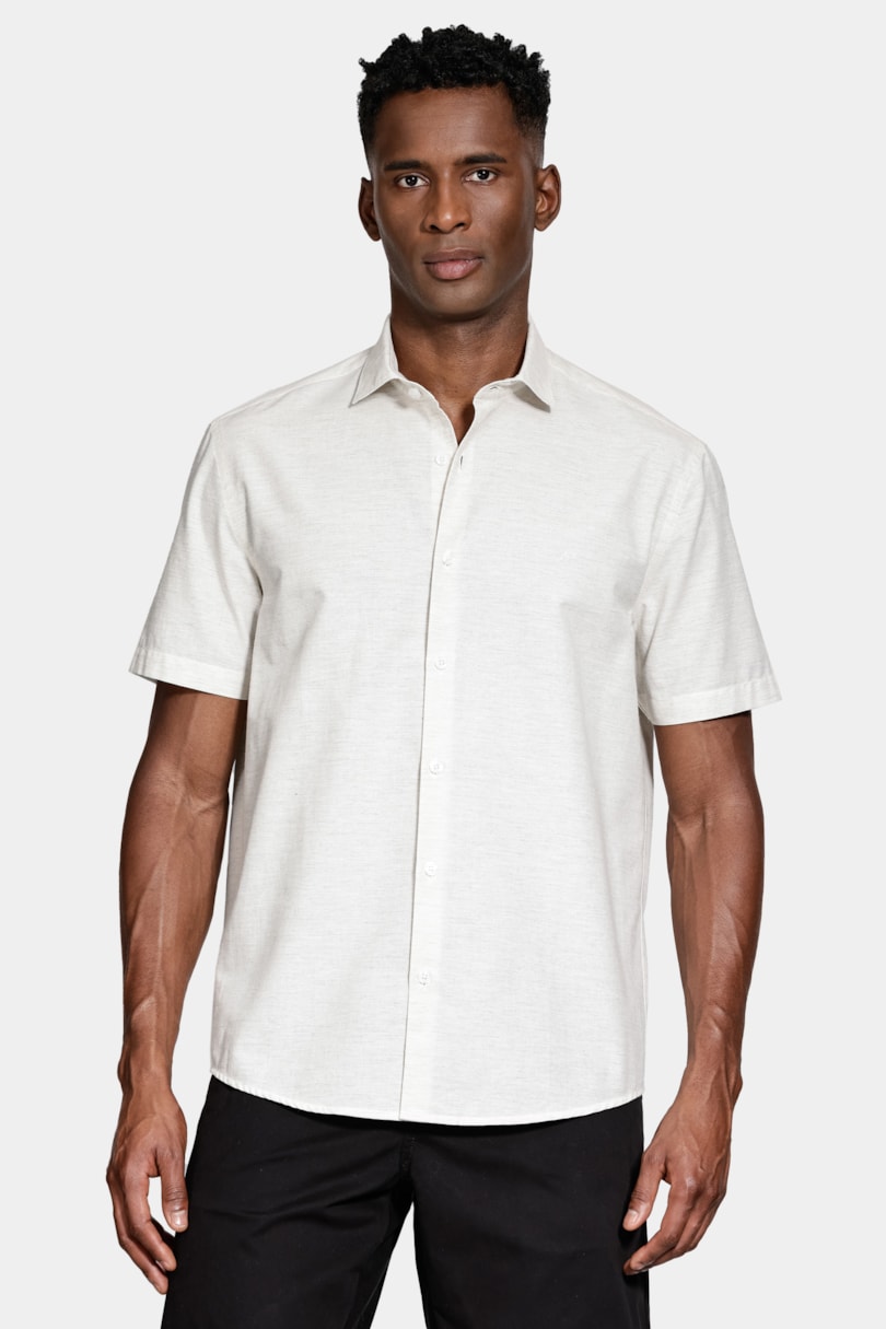 Camisa Regular Algodão Mescla Manga Curta Natural