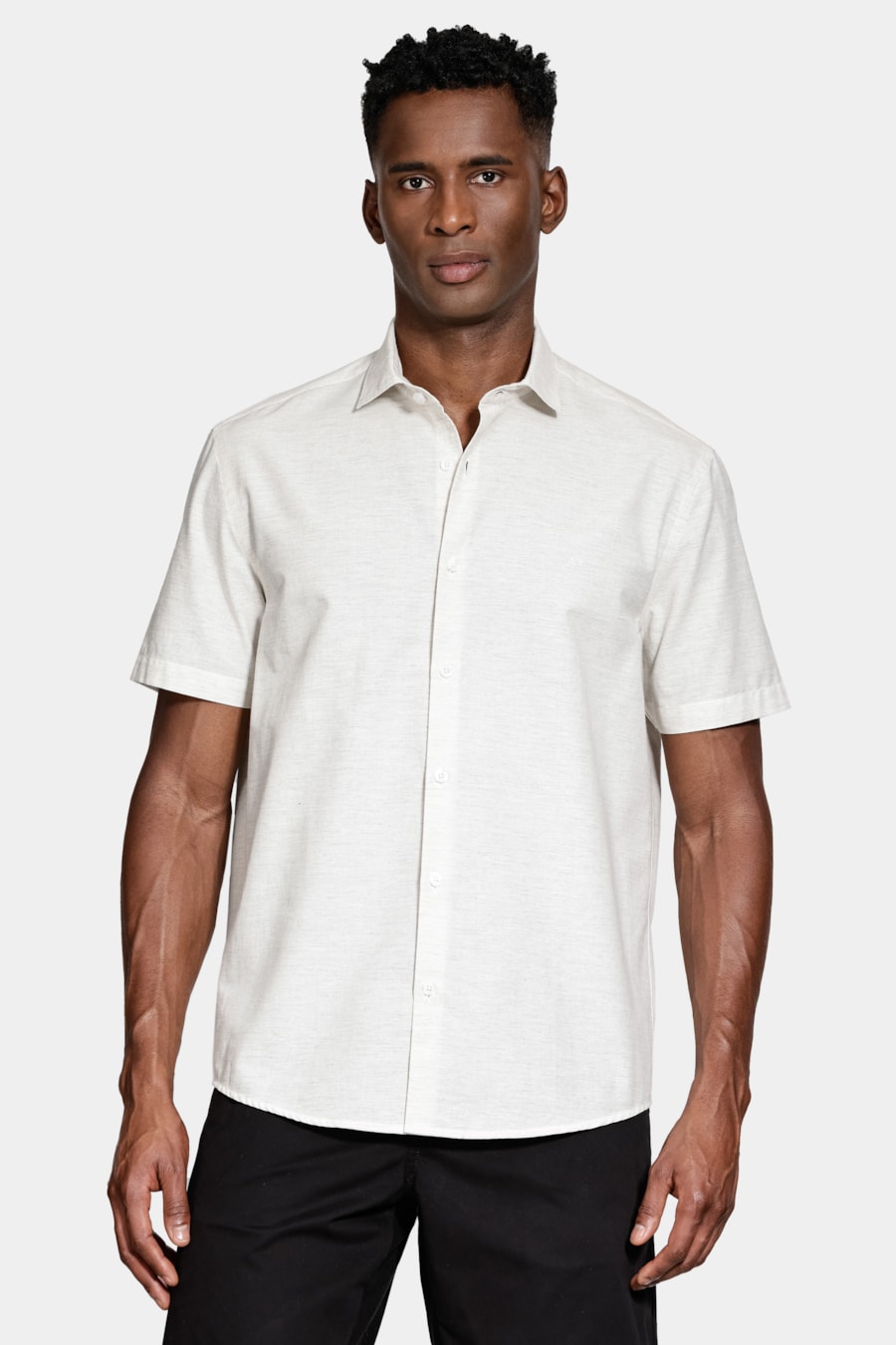 Camisa Regular Algodão Mescla Manga Curta Natural — foto 1 de 6