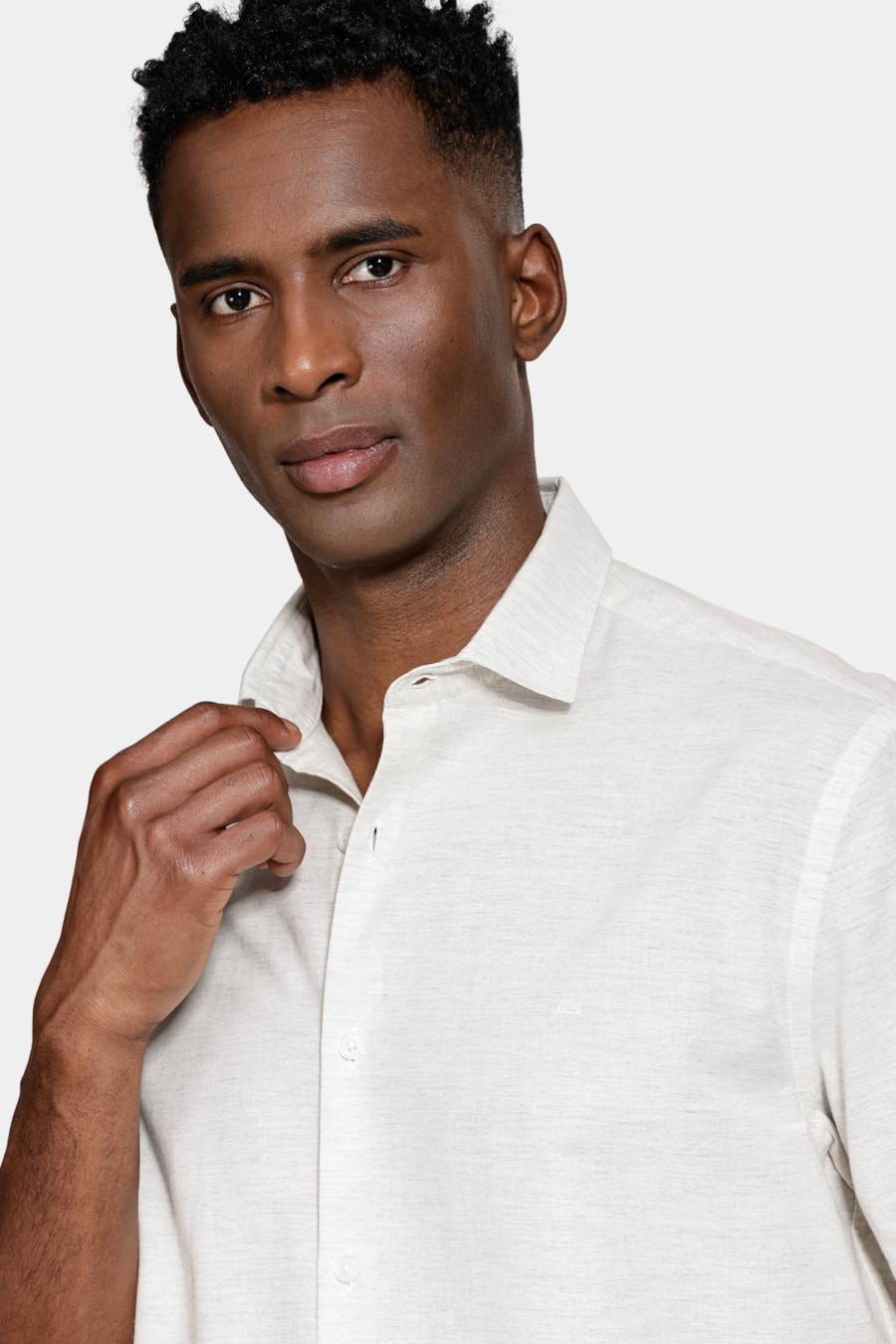 Camisa Regular Algodão Mescla Manga Curta Natural — foto 3 de 6