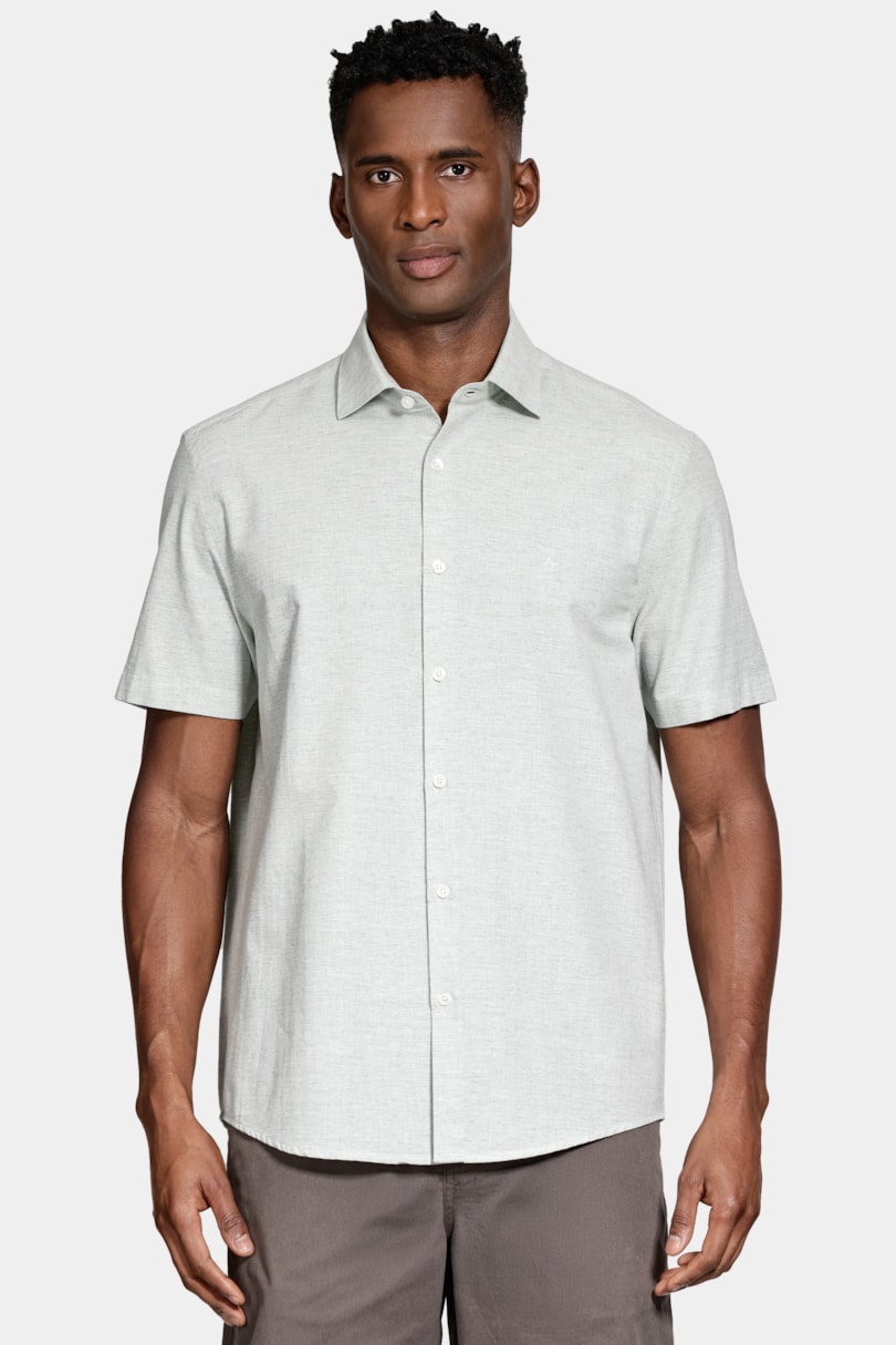 Camisa Regular Algodão Mescla Manga Curta Verde