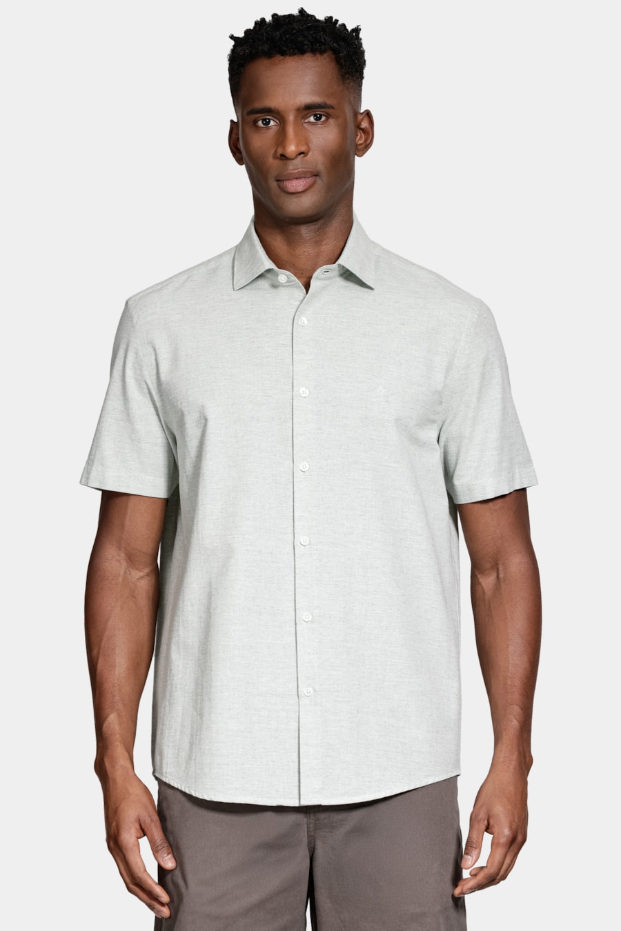 Camisa Regular Algodão Mescla Manga Curta Verde — foto 1 de 6