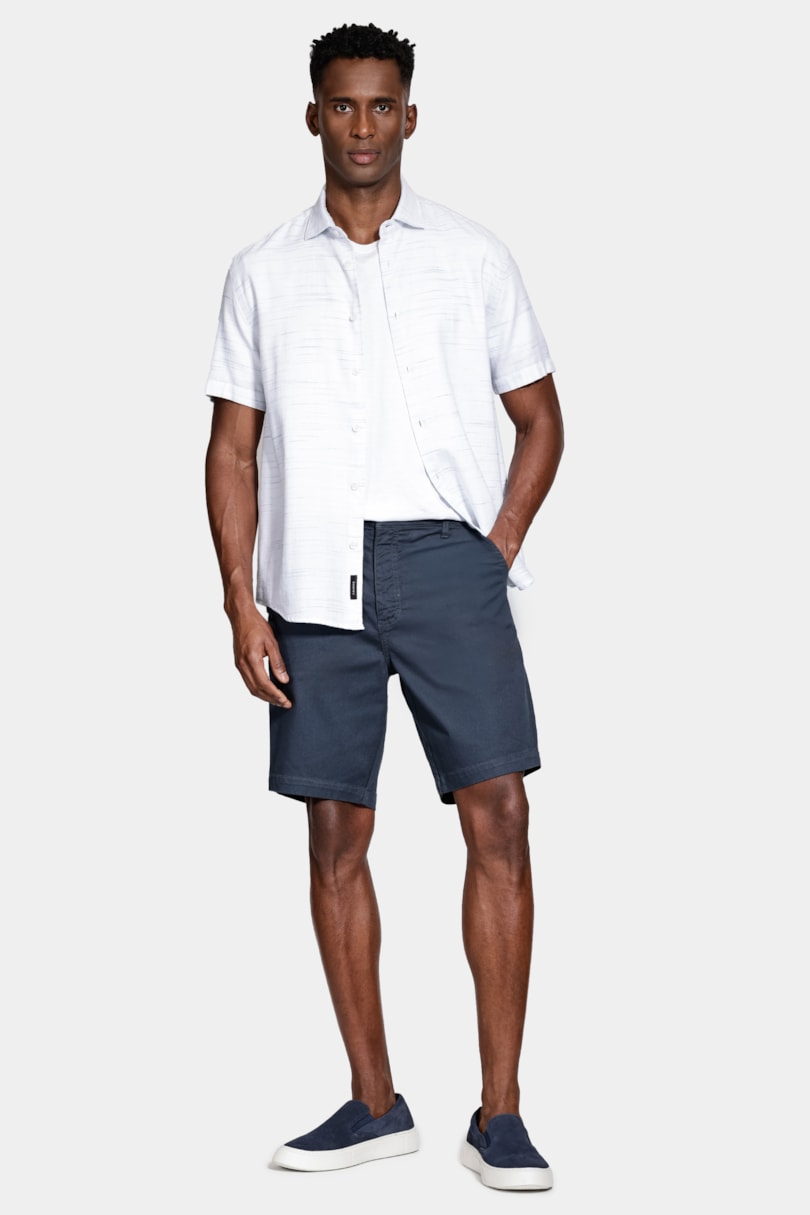 Camisa Regular Algodão Nature Oregon Manga Curta Off White C/ Azul