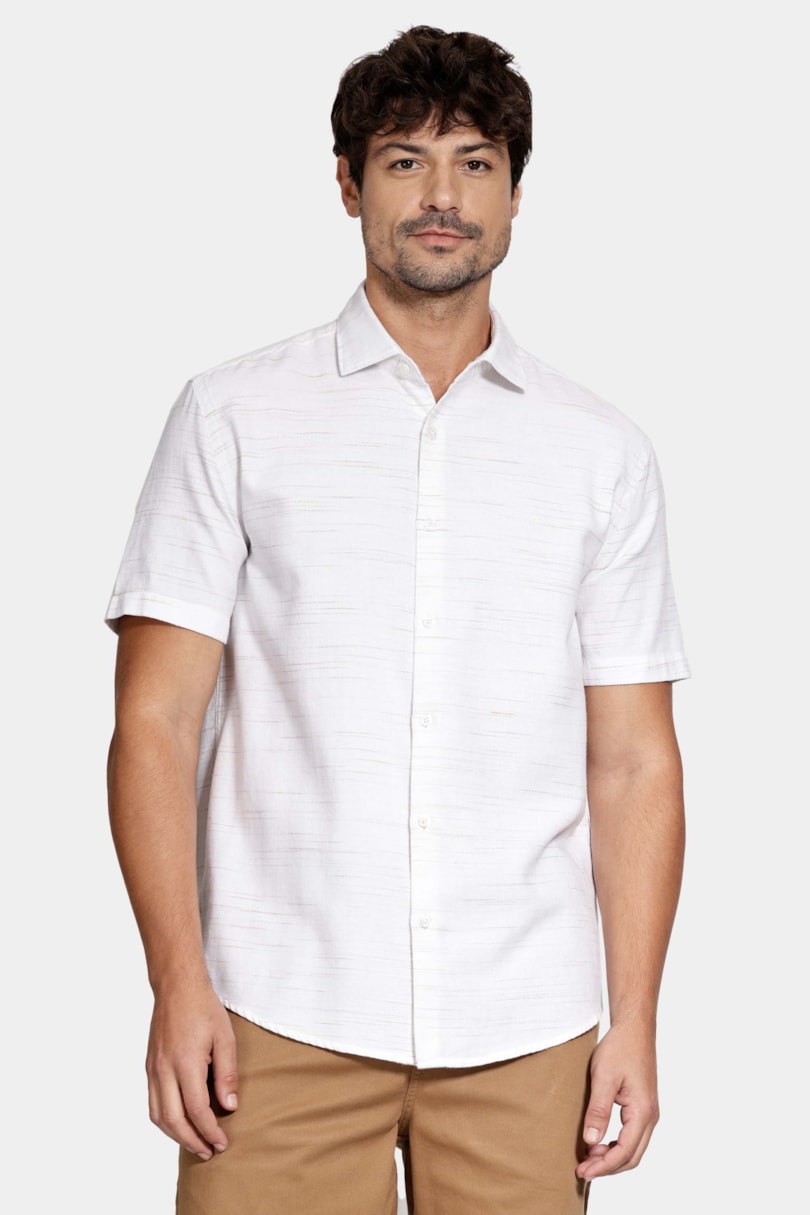 Camisa Regular Algodão Nature Oregon Manga Curta Off White C/ Natural