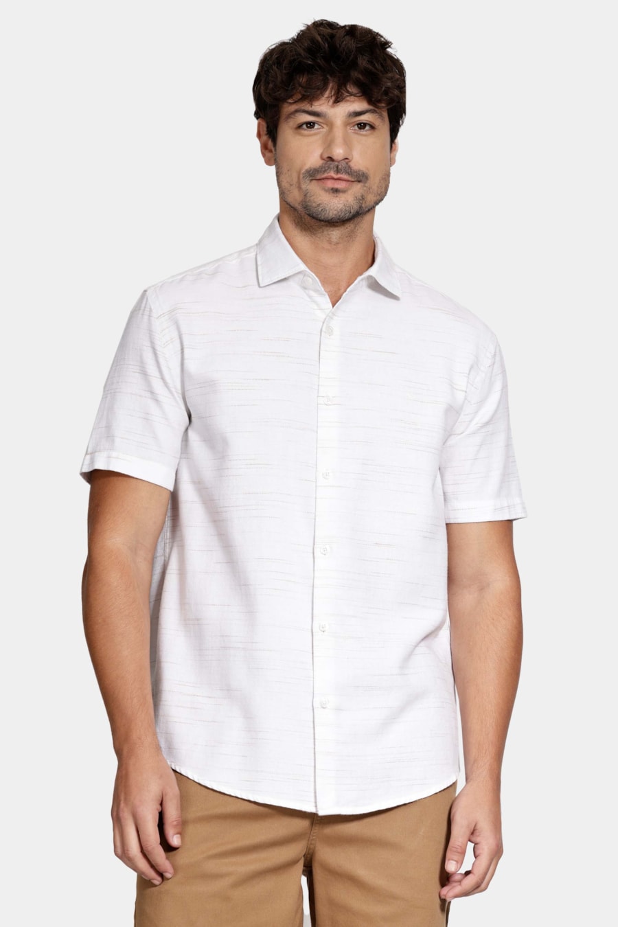 Camisa Regular Algodão Nature Oregon Manga Curta Off White C/ Natural — foto 1 de 6
