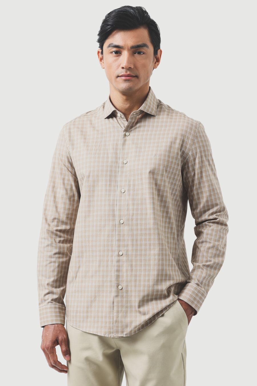 Camisa Regular Algodão Xadrez Castor C/ Areia — foto 1 de 7