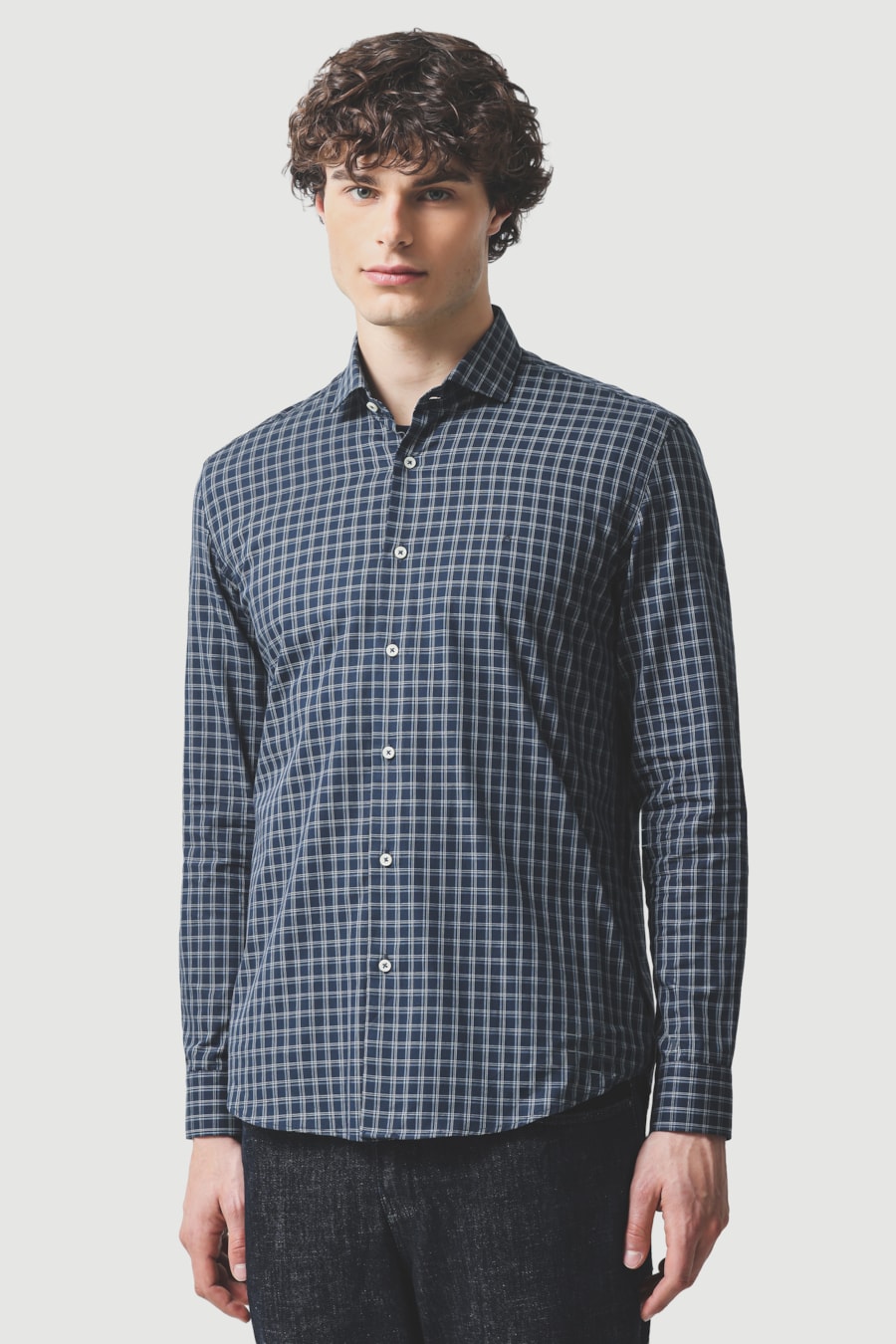Camisa Regular Algodão Xadrez Marinho/Azul Claro — foto 1 de 5