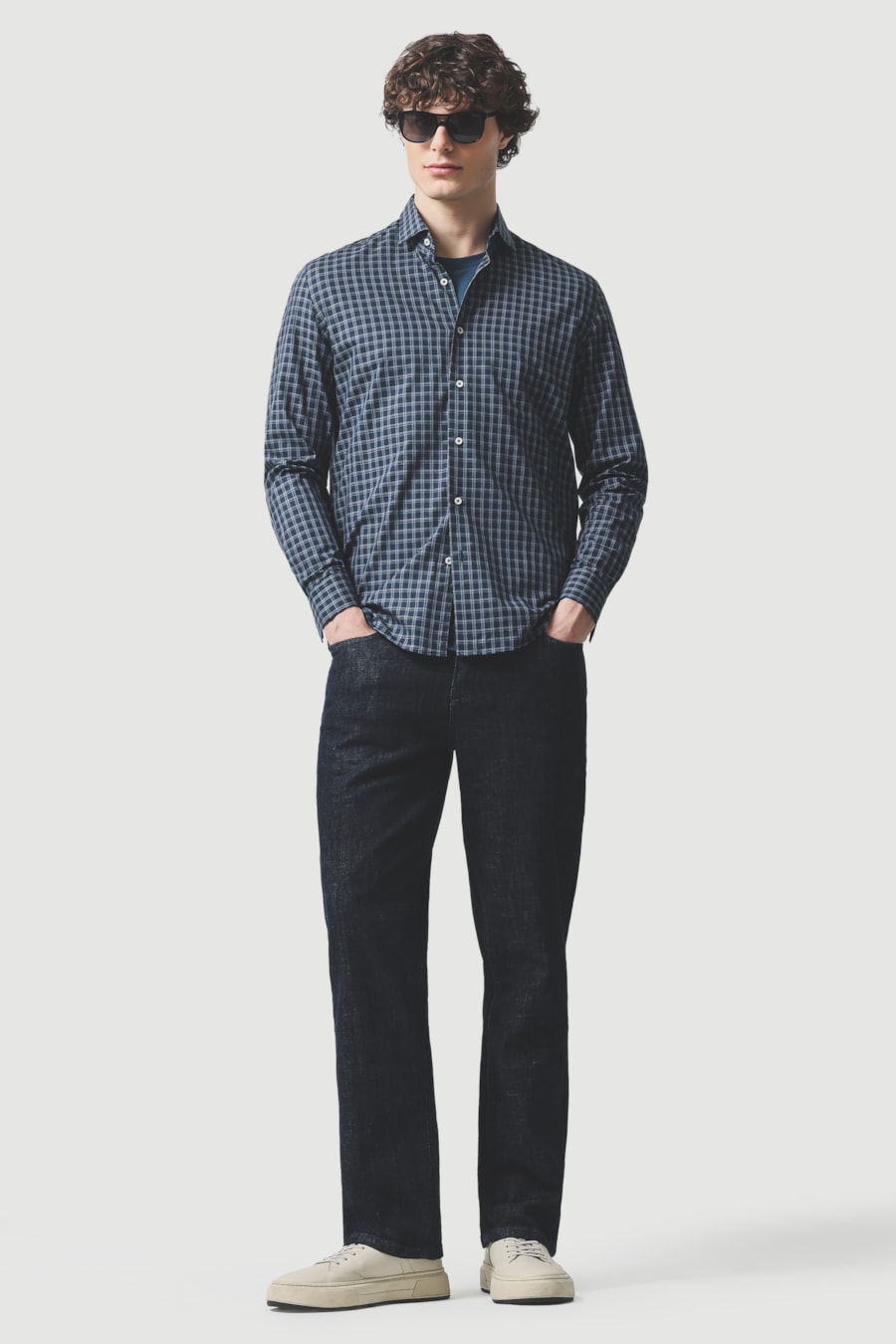 Camisa Regular Algodão Xadrez Marinho/Azul Claro — foto 2 de 5