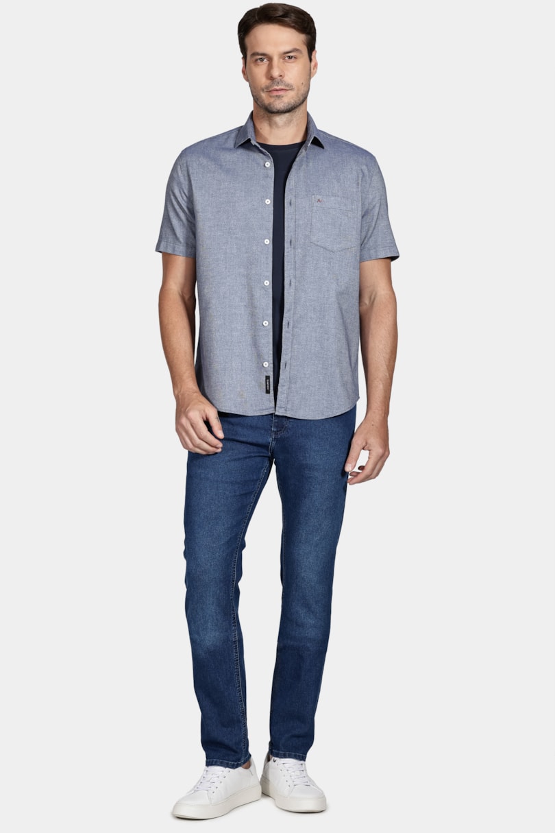 Camisa Regular Bolso Colors Azul Escuro